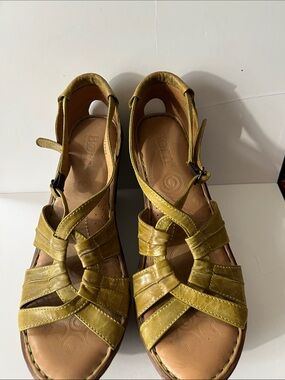 Women’s Olive Green Leather Strappy Sandals with buckle closure 4 inch heel